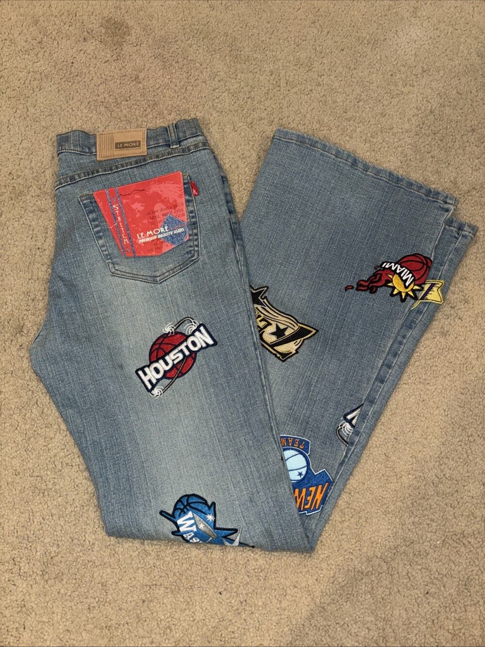 Le More Jeans NBA Embroidered NWT Bell Bottom Vintage Size 15